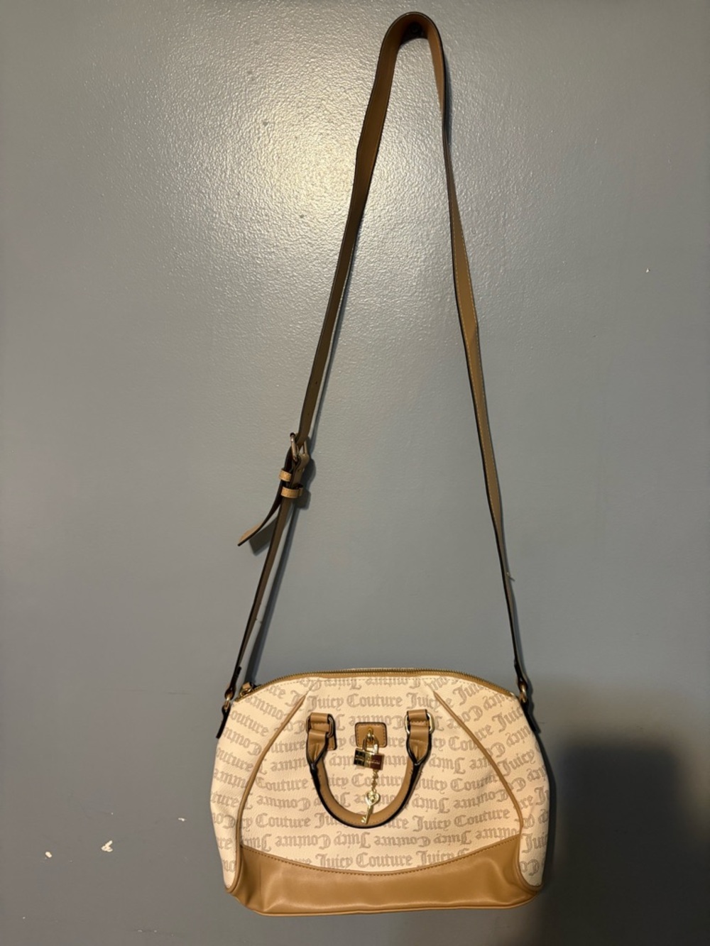 Juicy Couture Cream Logo Crossbody Bag with Tan Trim